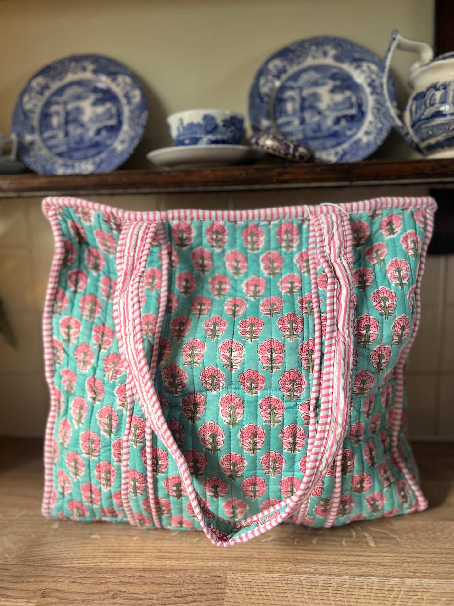 Turquoise and Pink Tote