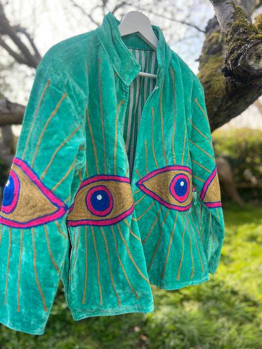Green Velvet Suzani Jacket with Magic Eye