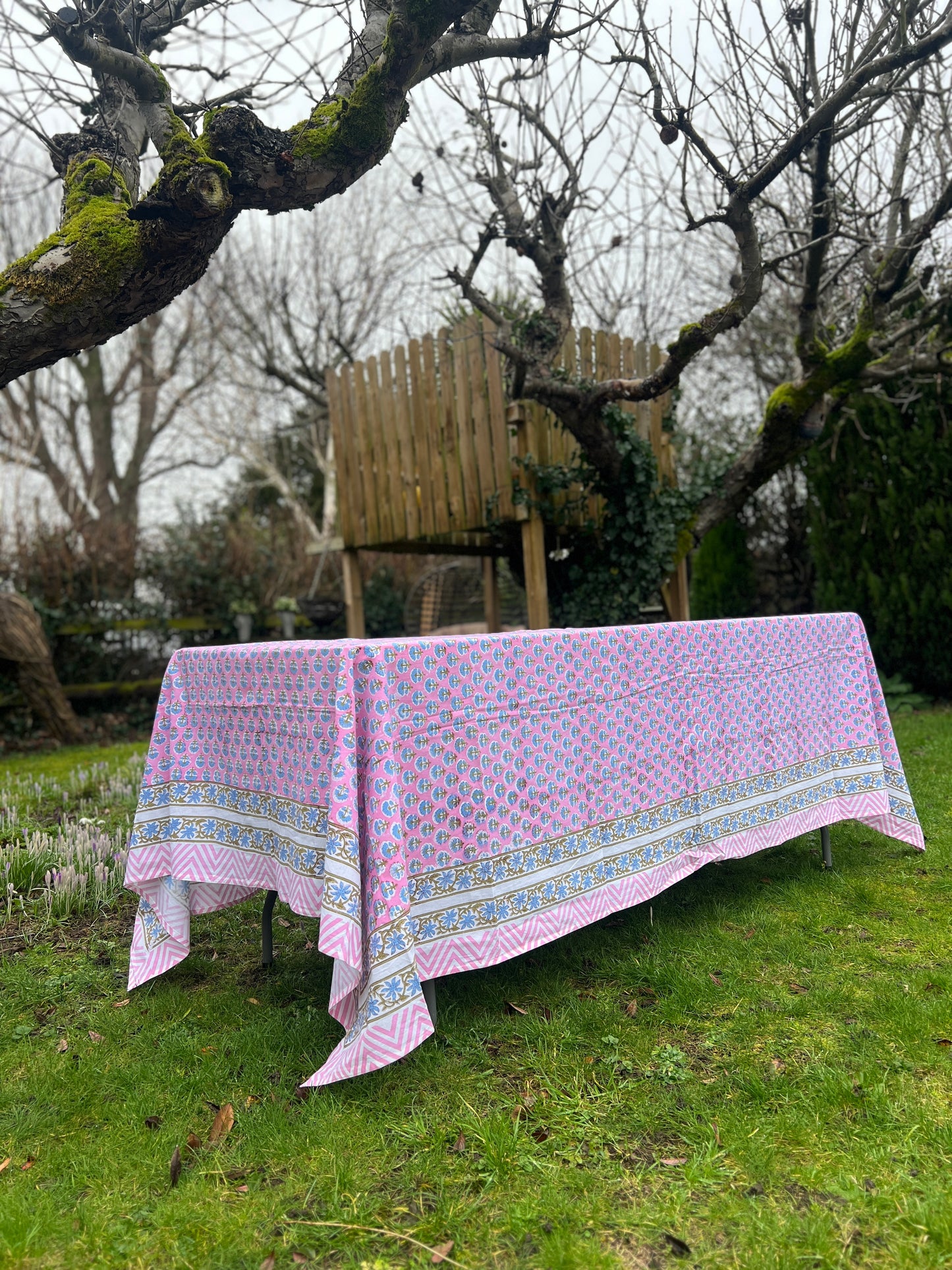 Pink and Blue Booti Tablecloth