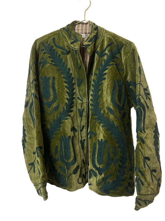 Sage Green Velvet Suzani Jacket