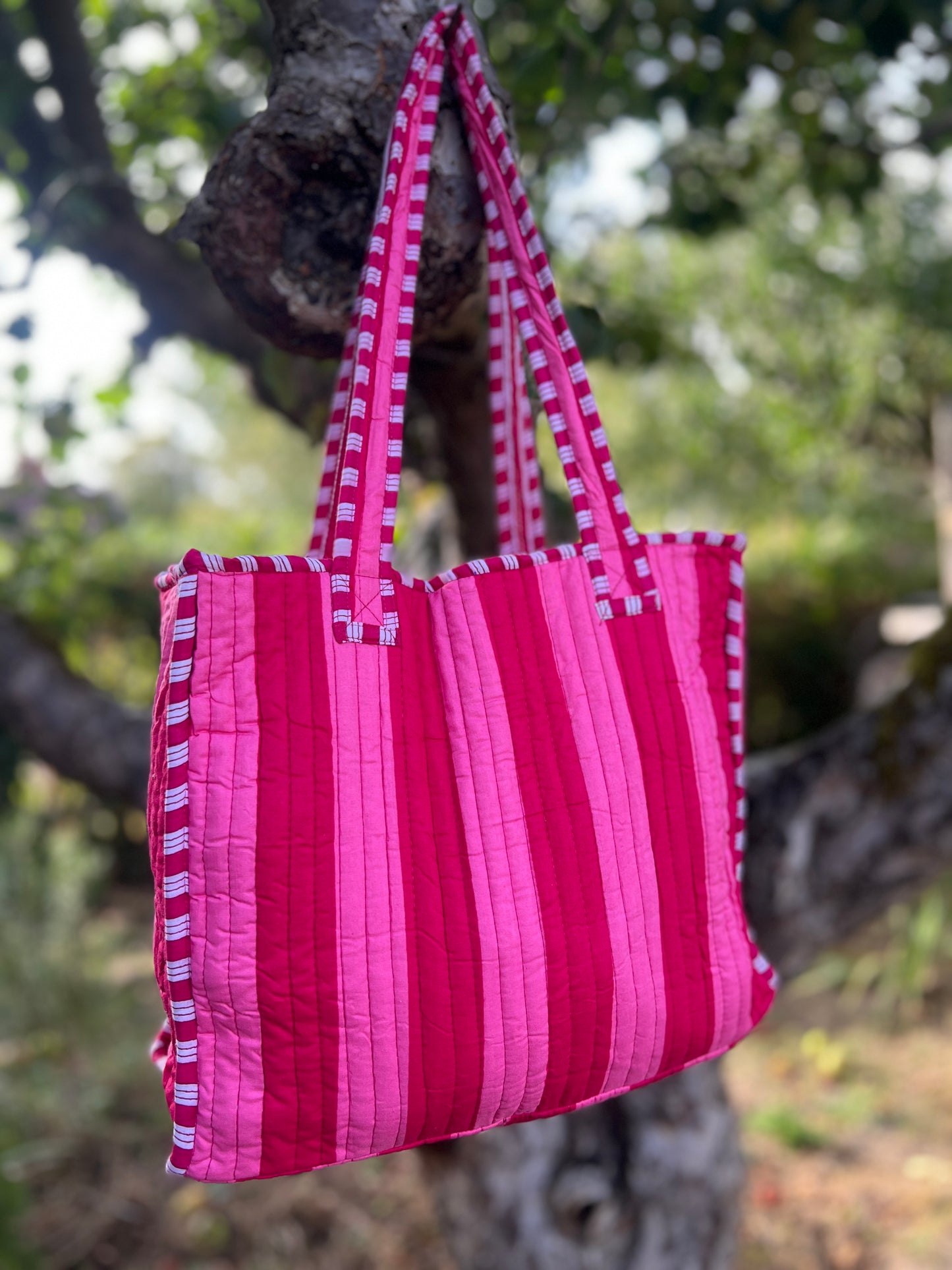 Pink and Red Stripe Mini Tote