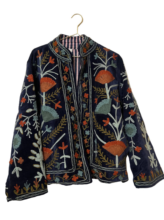 Bombay Blue Velvet Suzani Jacket