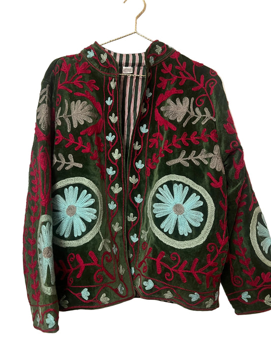 Kerala Green Velvet Suzani Jacket