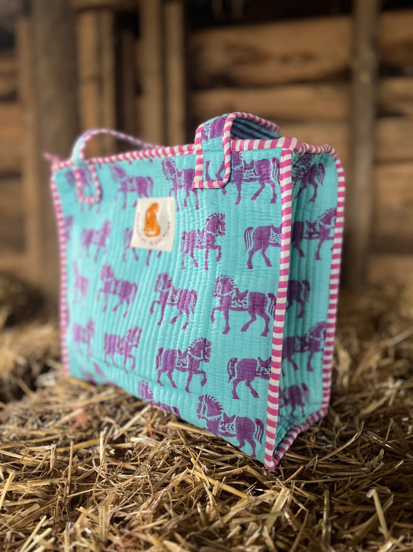 Blue and Pink Horse Equestrian Mini Tote