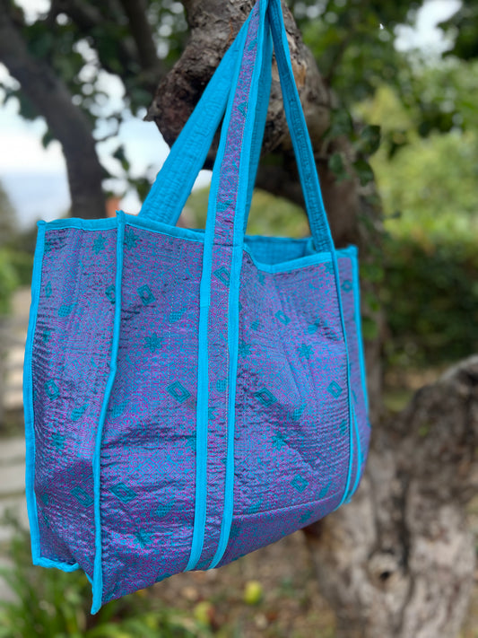 Bombay Blue Silk Sari Tote