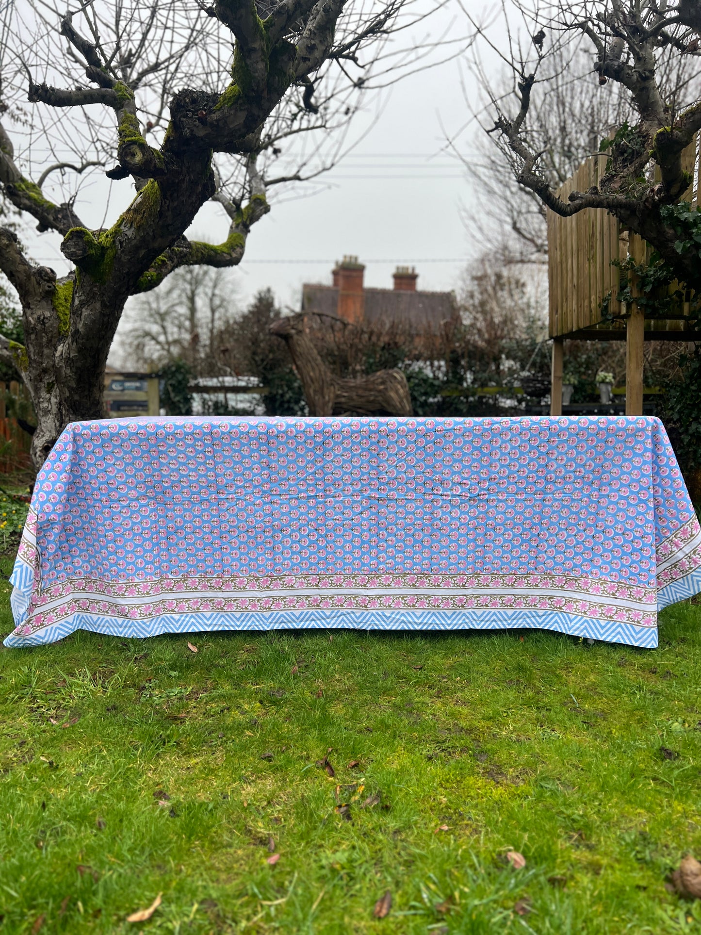 Blue and Pink Booti Tablecloth