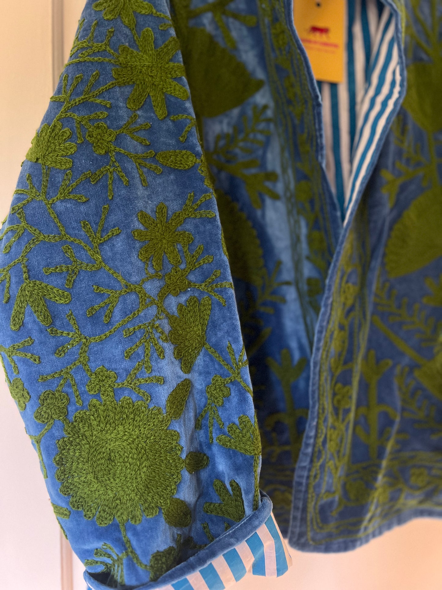 Blue and Green Velvet Suzani Jacket
