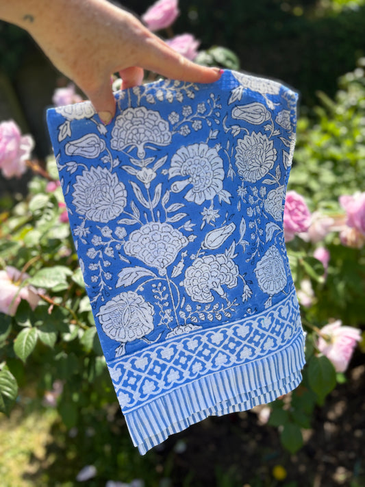 Azure Blue Blockprint Kitchen Towel