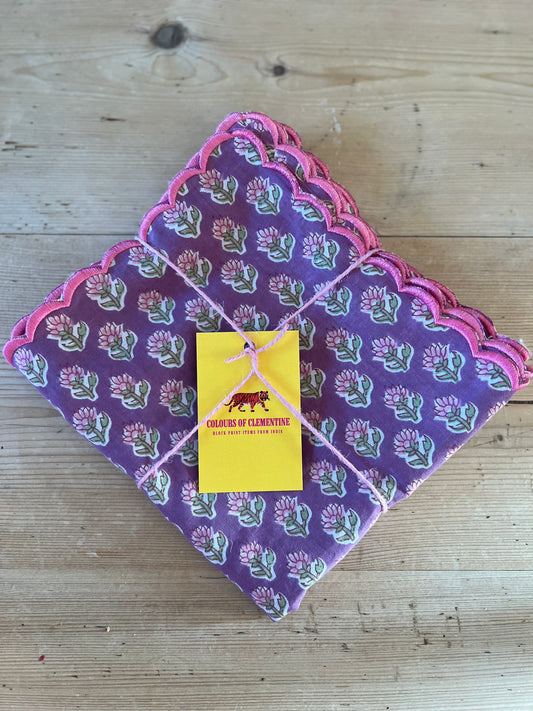 Purple and Pink Scalloped Napkins x 6