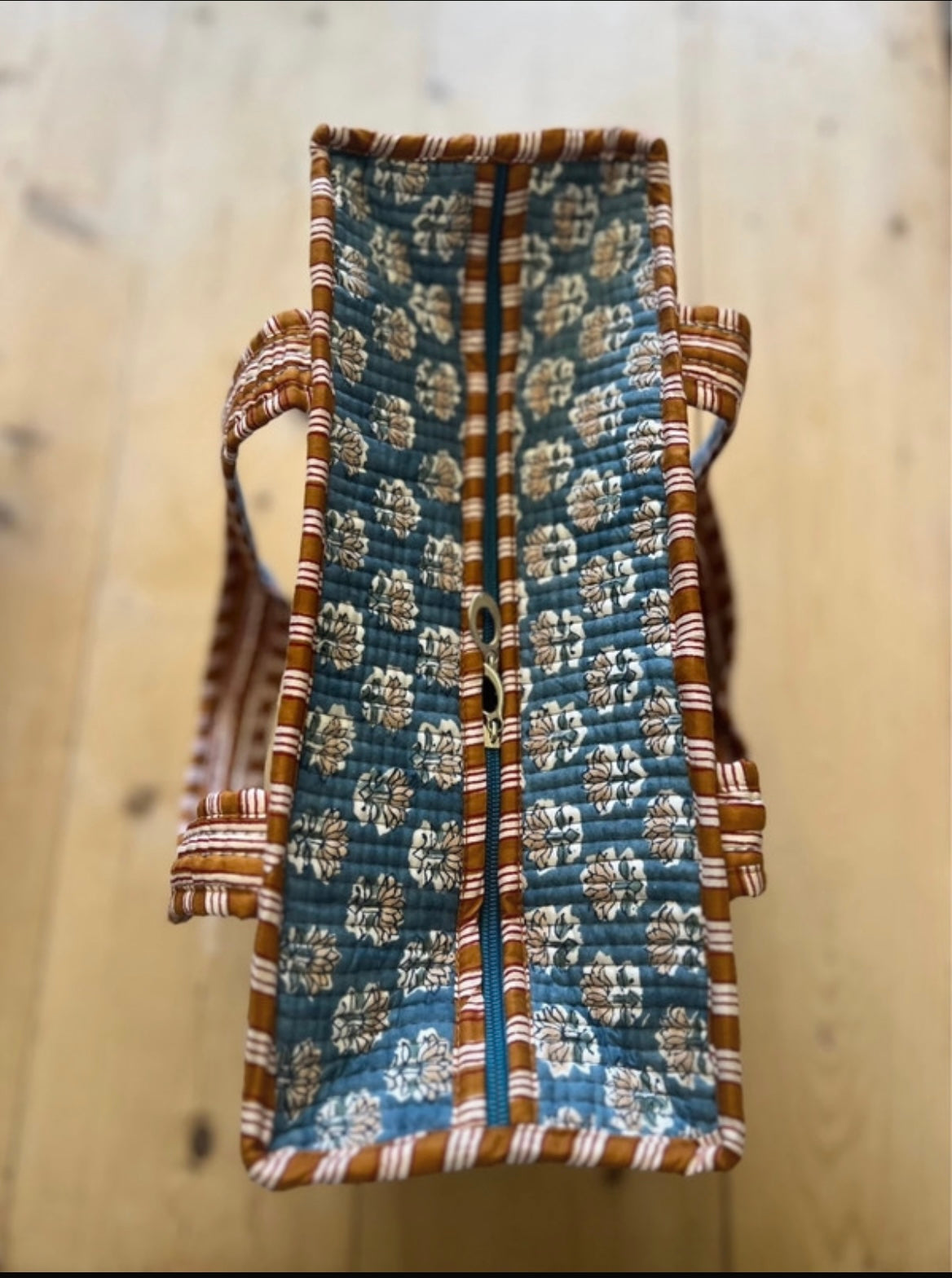 Mini Tote Bag - Blue & Brown