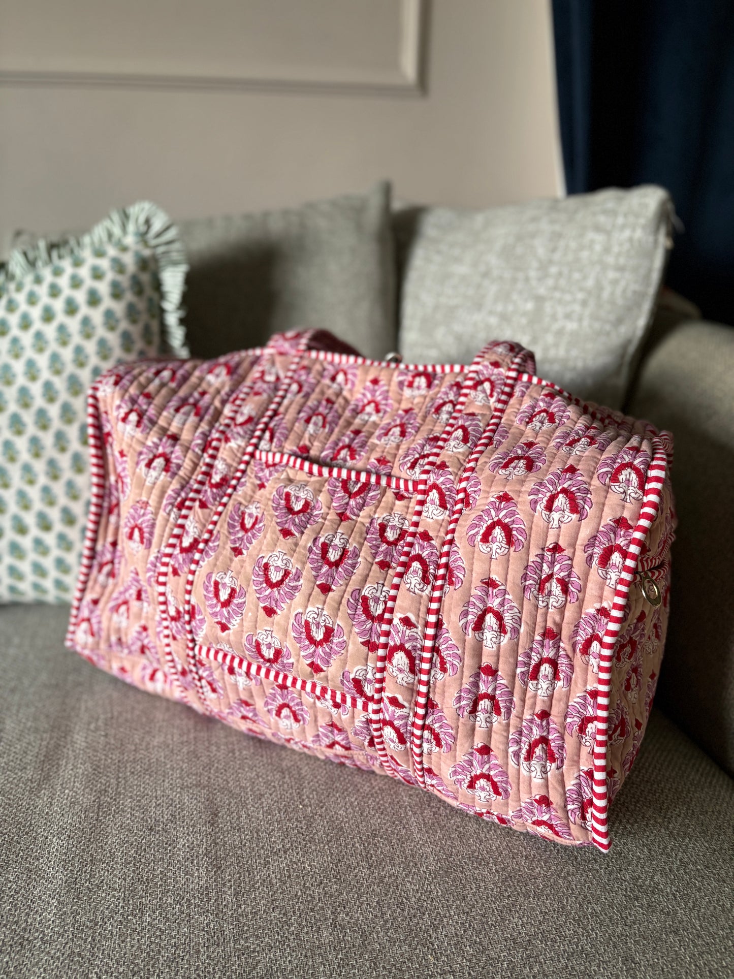 Blushing Rose Blockprint Weekend Bag