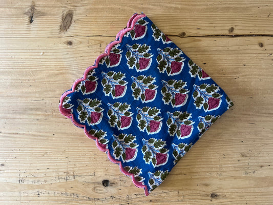 Navy and Pink Scalloped Napkins x 6