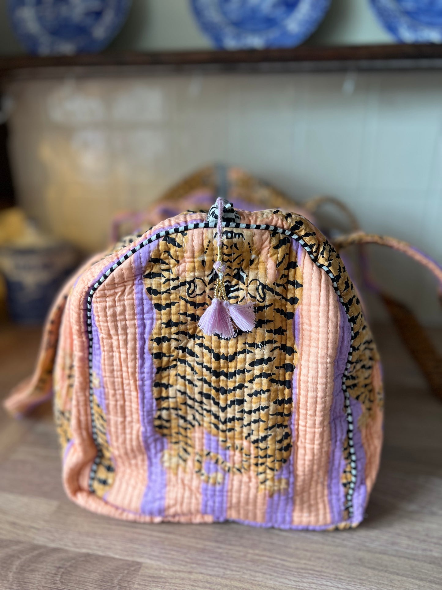 Purple and Peach Tiger Stripe Weekend Bag