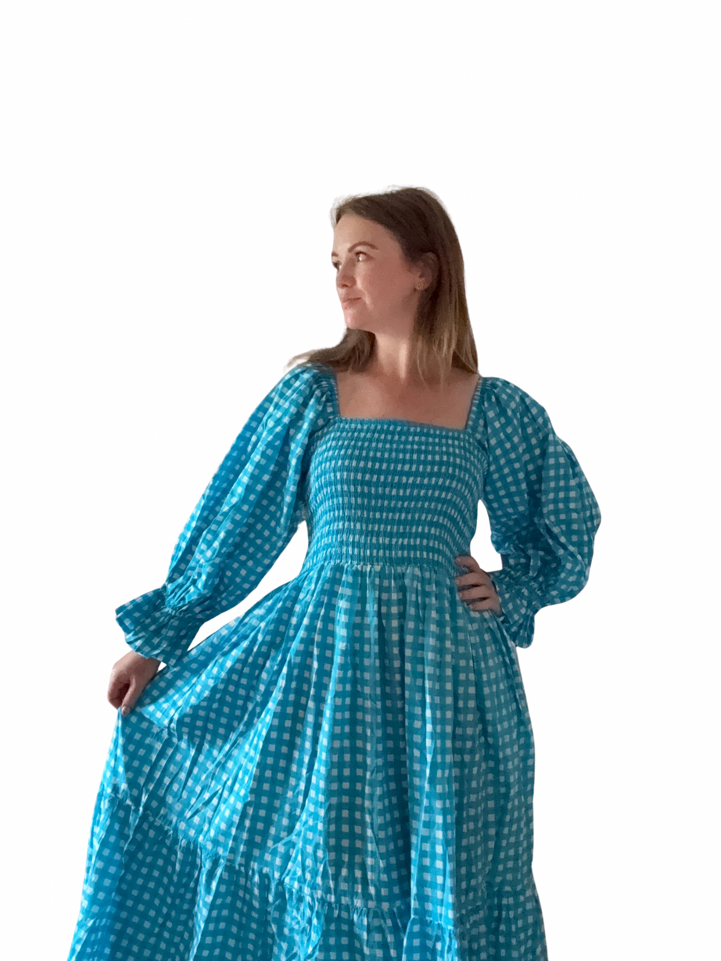 French Blue Gingham Cotton Dress