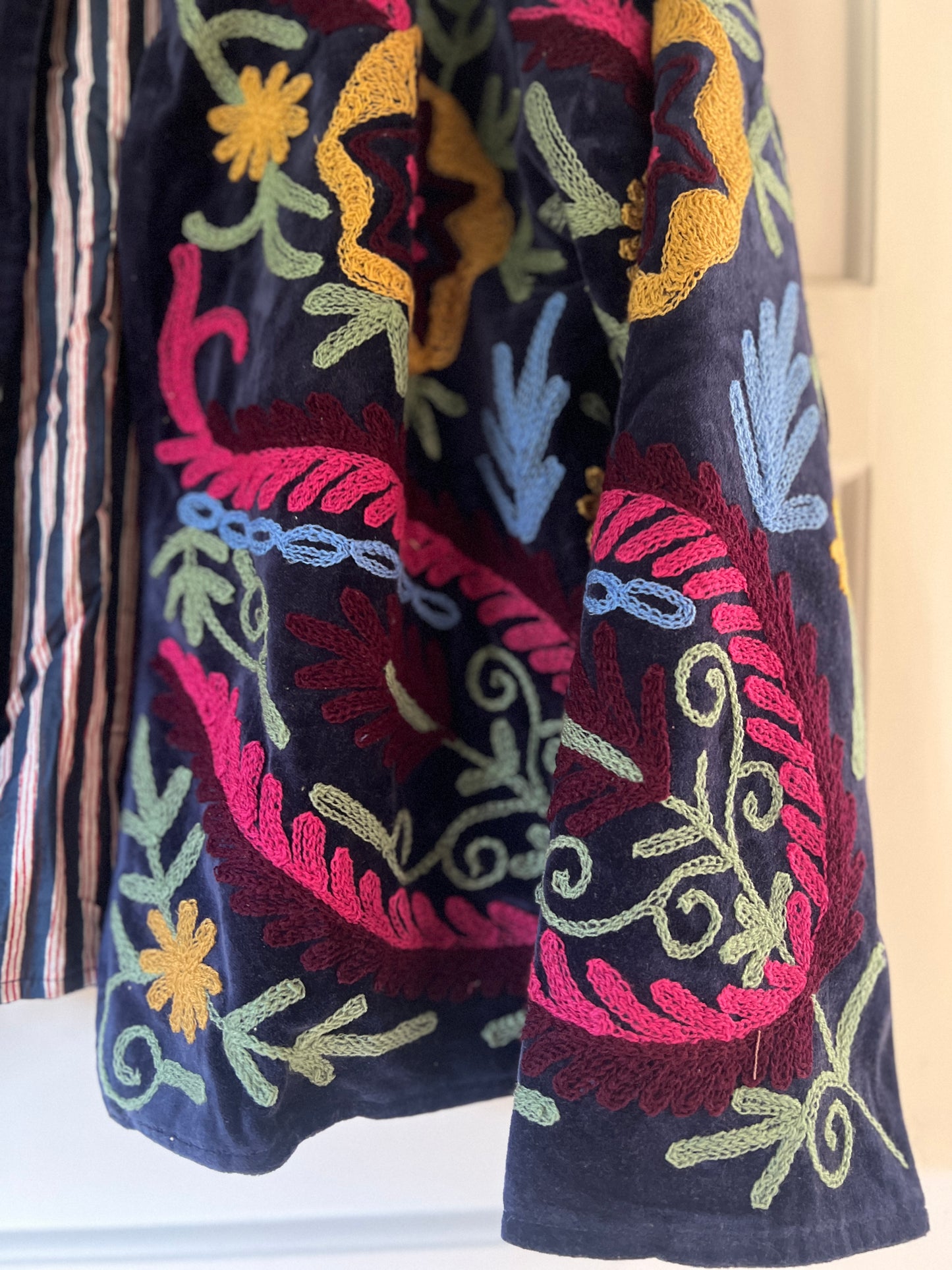 Navy And Pink Velvet Suzani Jacket