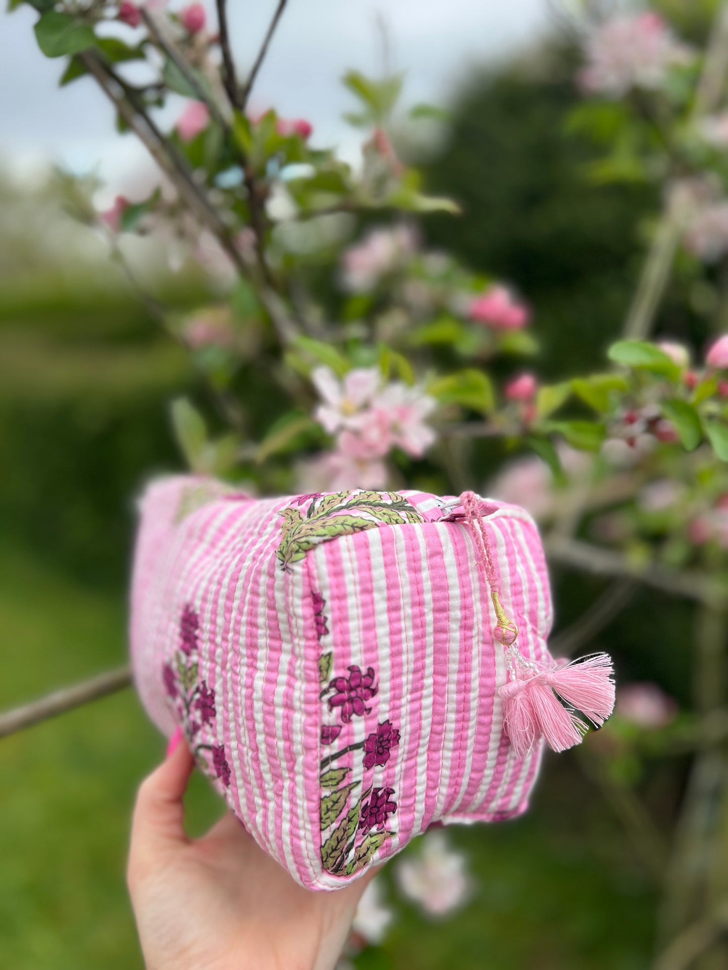 Pink Spring Blossom Blockprint Washbag
