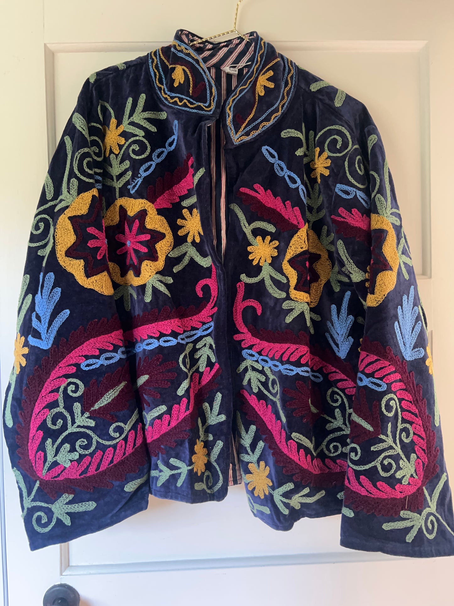 Navy And Pink Velvet Suzani Jacket