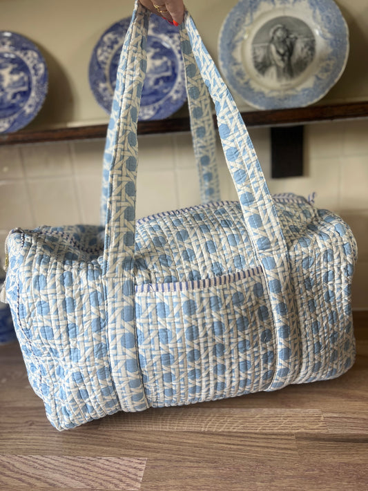 Blue Woven Blockprint Weekend Bag