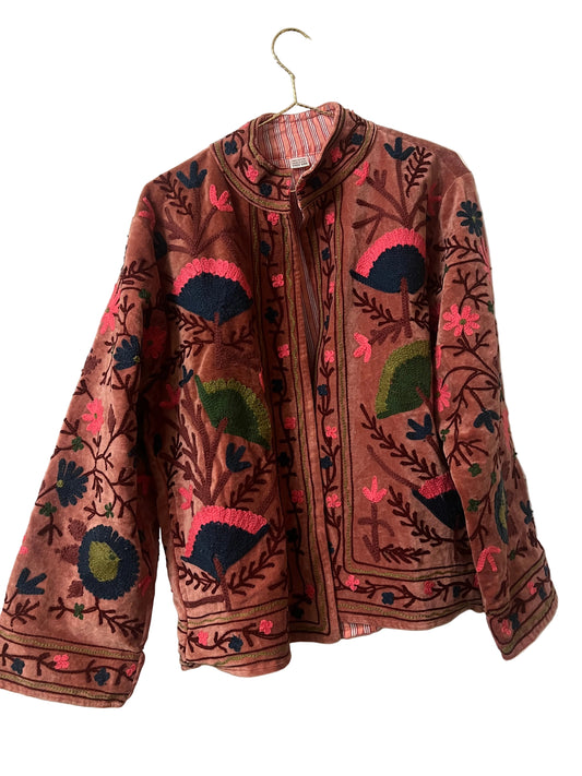 Pastel Pink Velvet Suzani Jacket