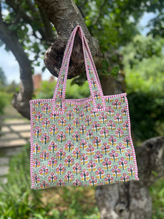 Sage and Pink Mini Tote Bag