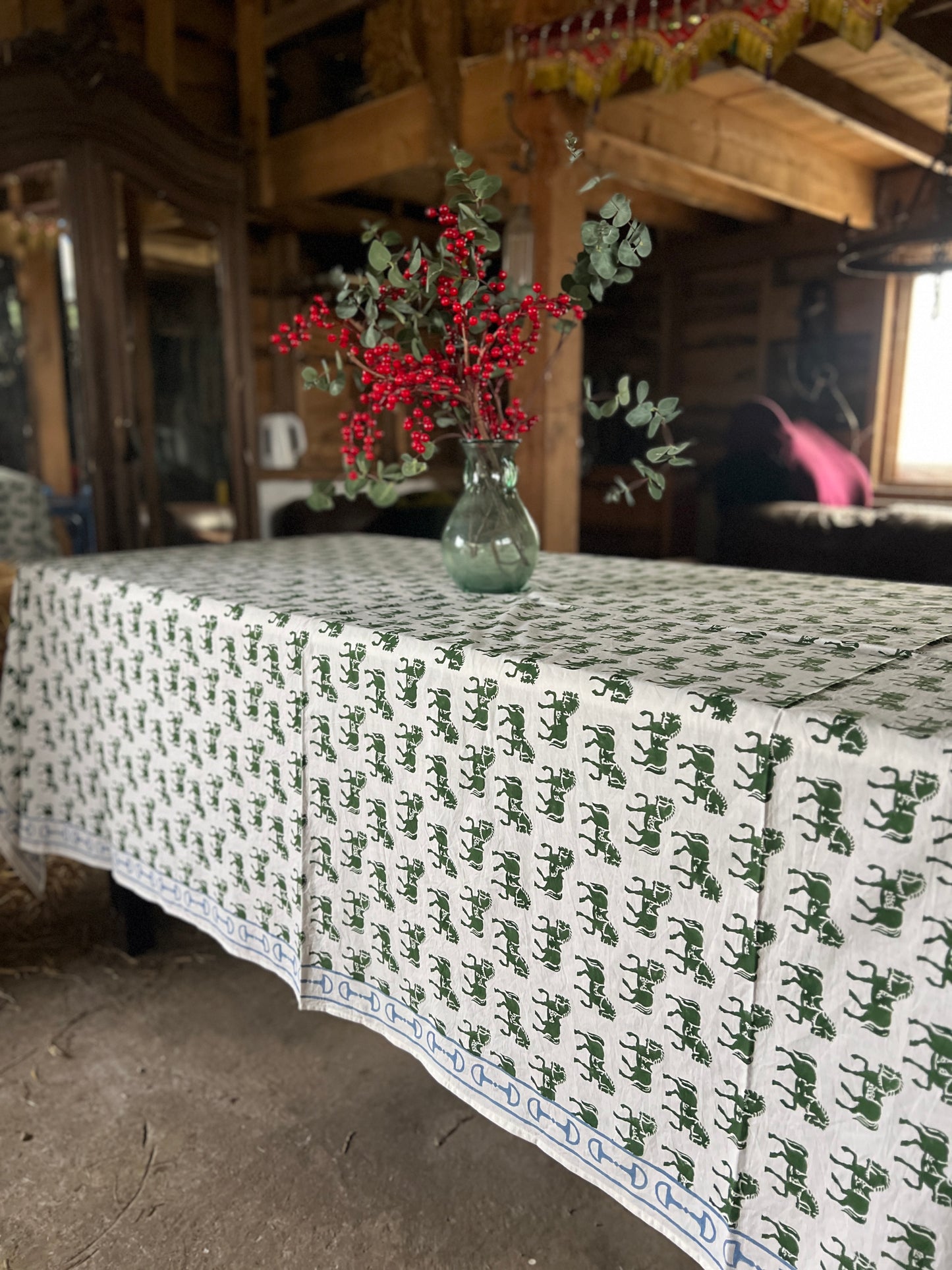 Galloping Horse Table Cloth - Emerald Green