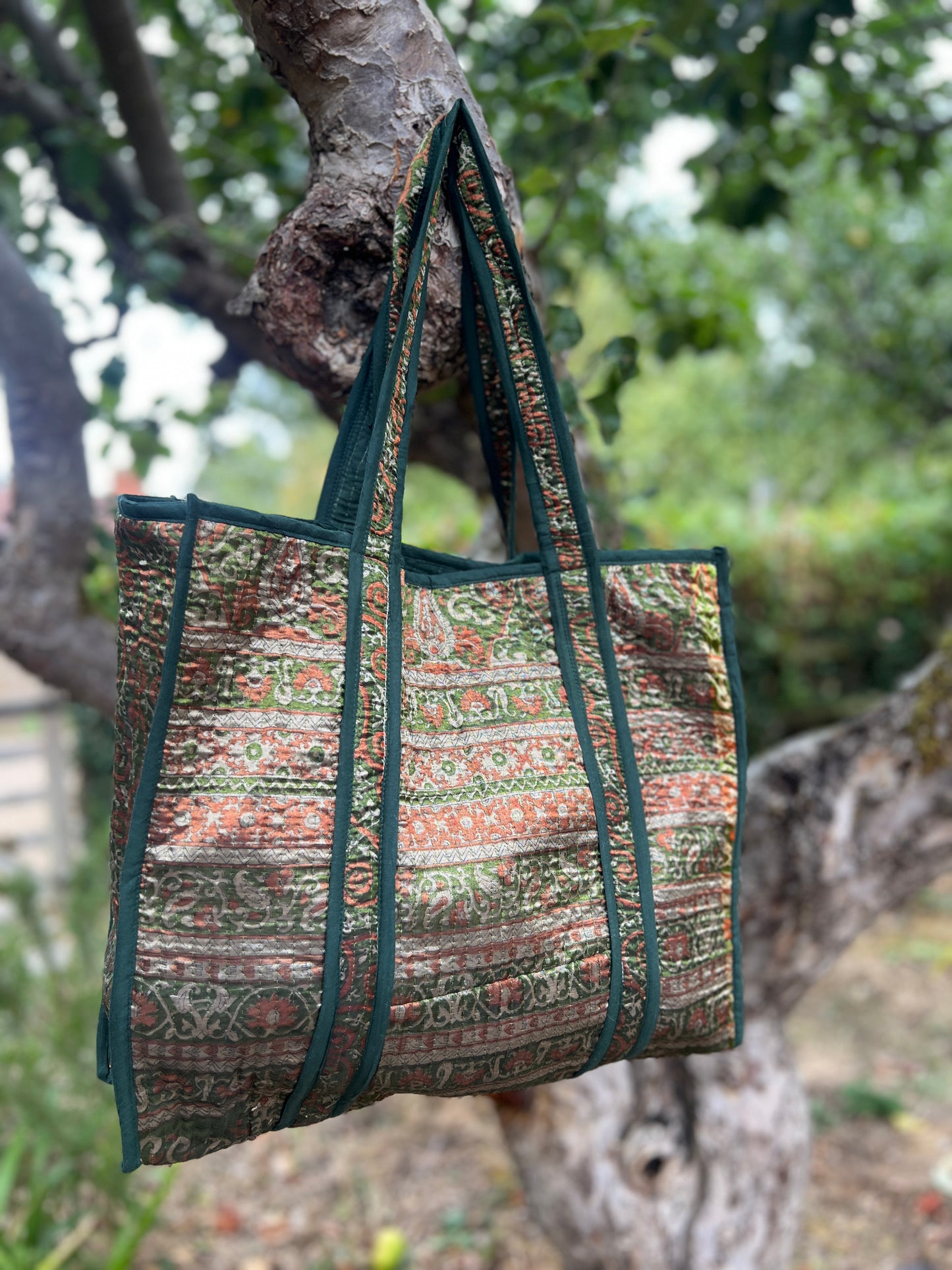 Emerald Green Silk Sari Tote