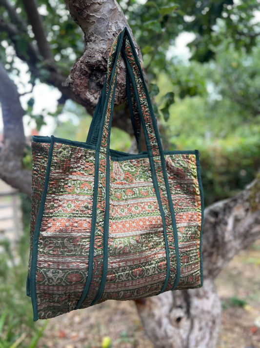 Emerald Green Silk Sari Tote