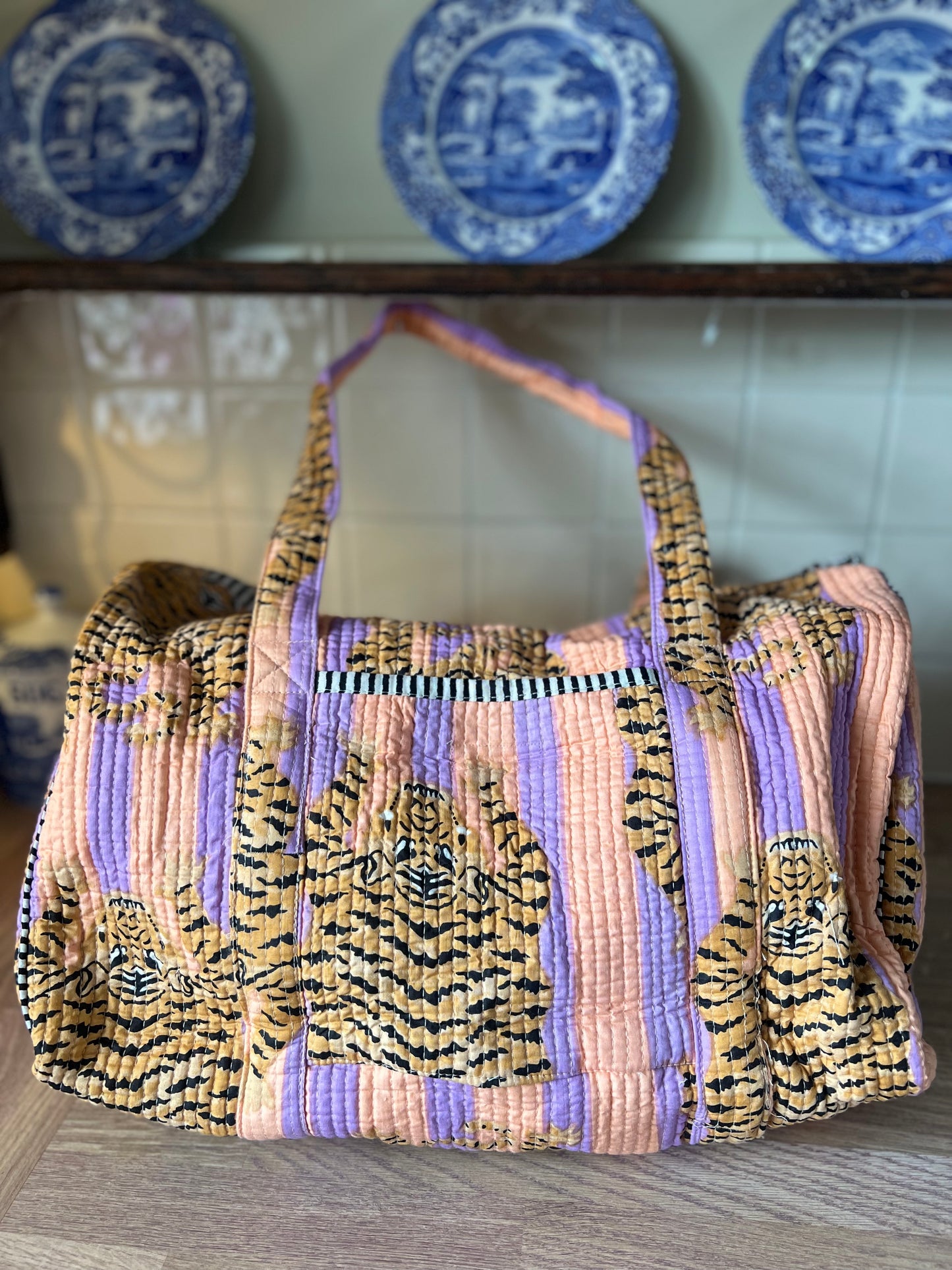 Purple and Peach Tiger Stripe Weekend Bag