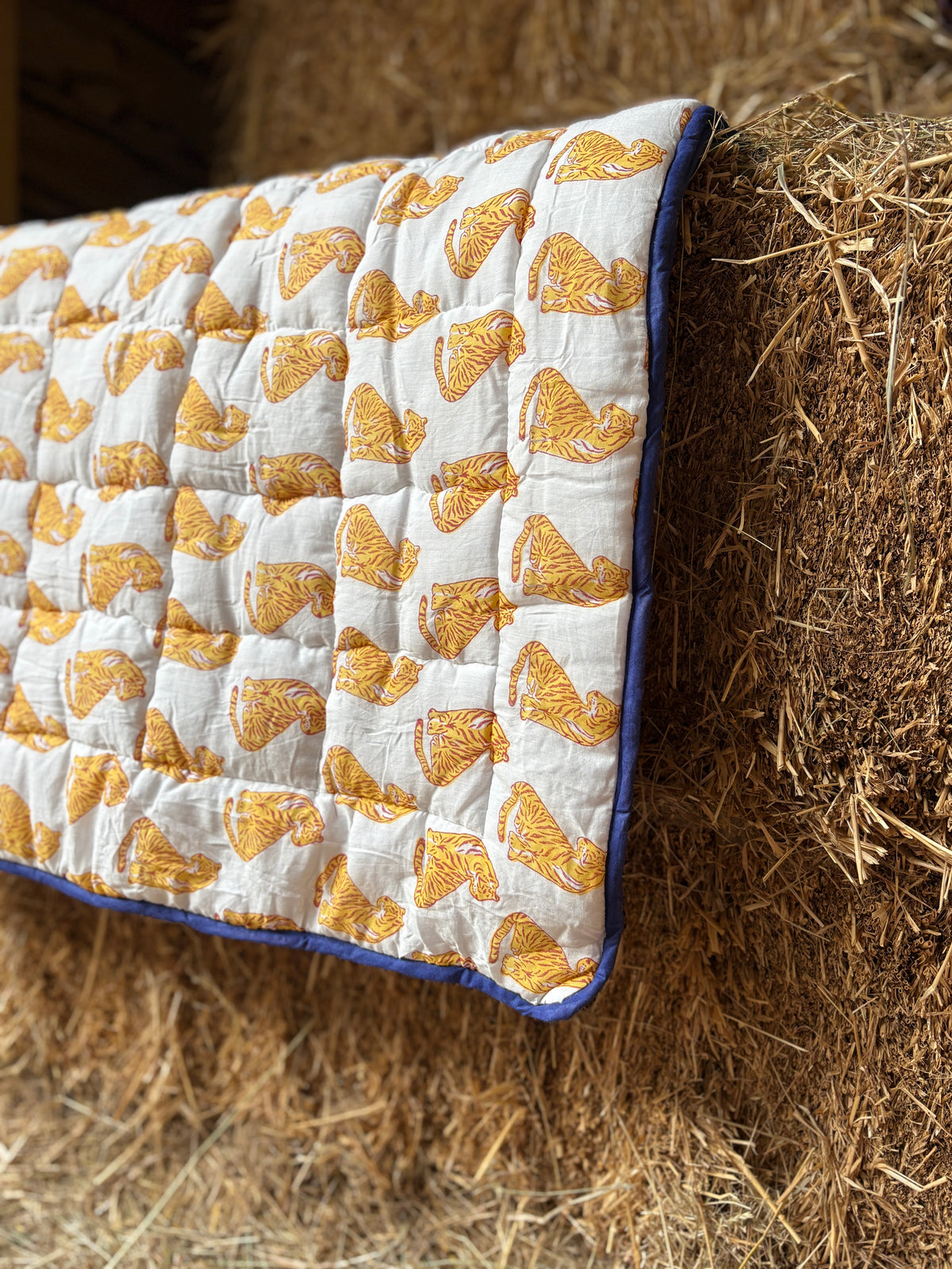 Clementine Tiger Quilted Block print Blanket