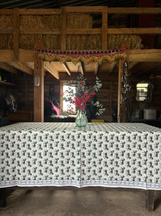 Galloping Horse Table Cloth - Emerald Green