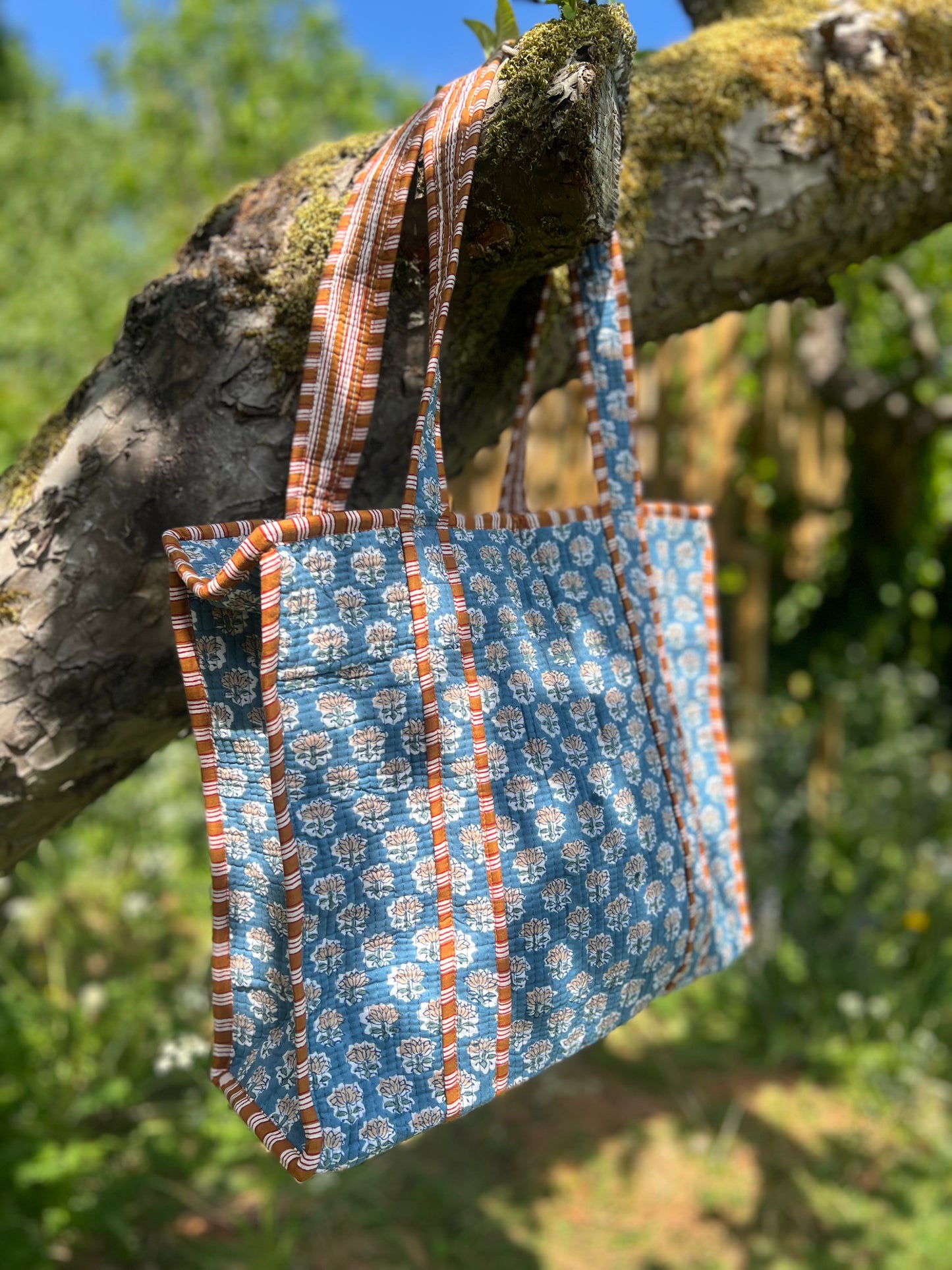 Brown and Blue Tote Bag