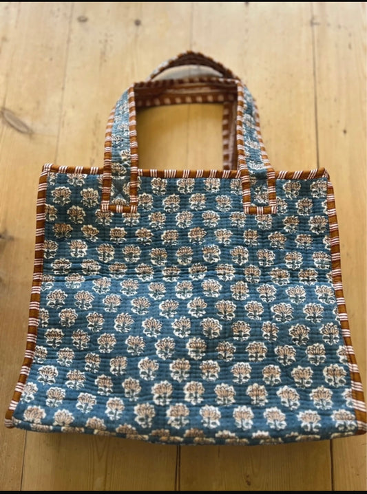 Mini Tote Bag - Blue & Brown