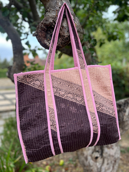Mauve and Pink Silk Sari Tote