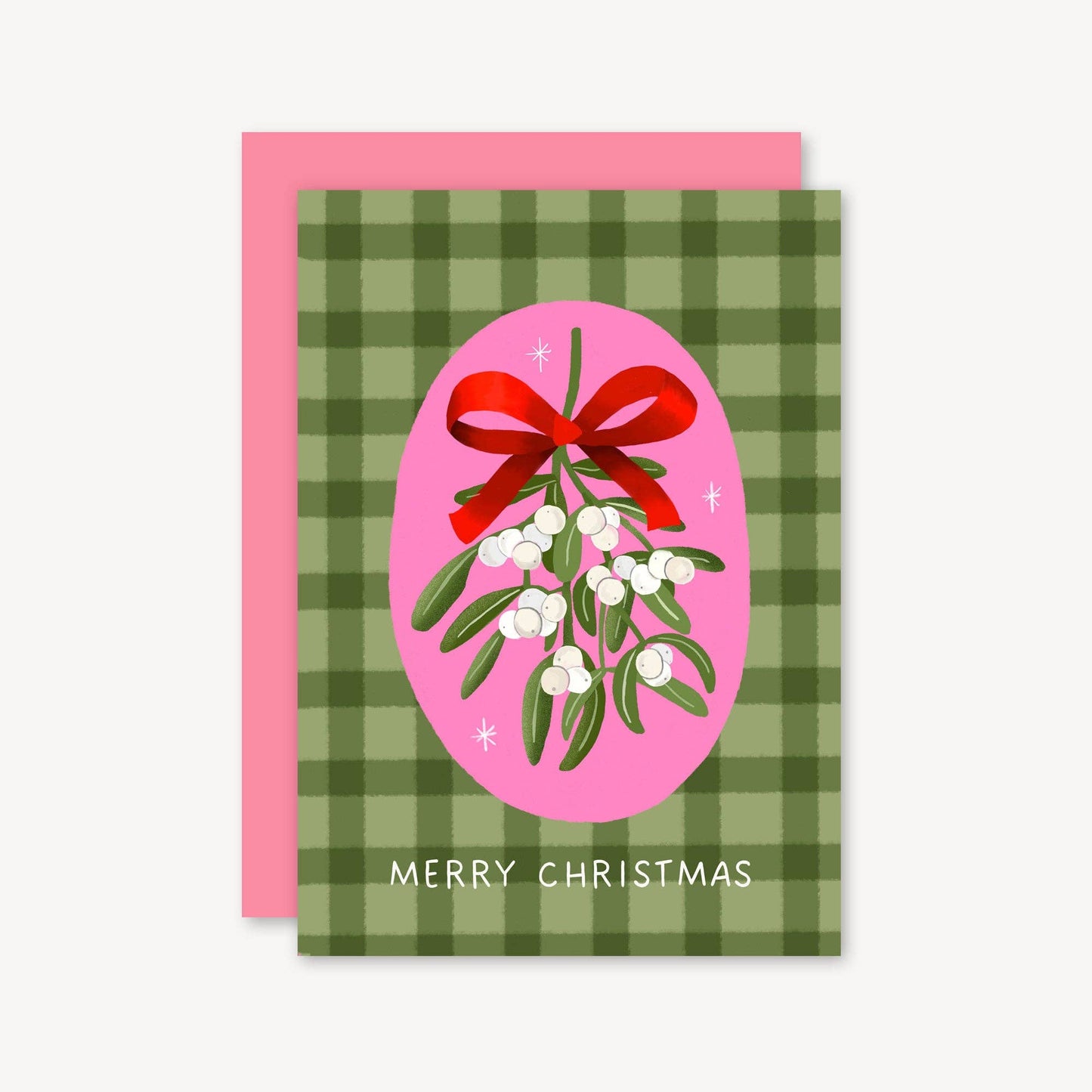 Mistletoe + Ribbon Christmas Card | Green Gingham