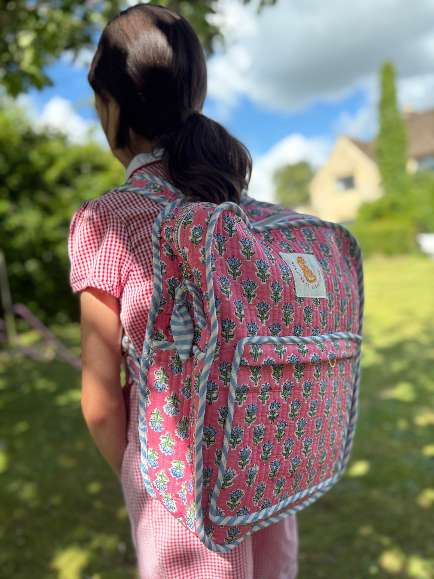 Popping Pink Blockprint Backpack