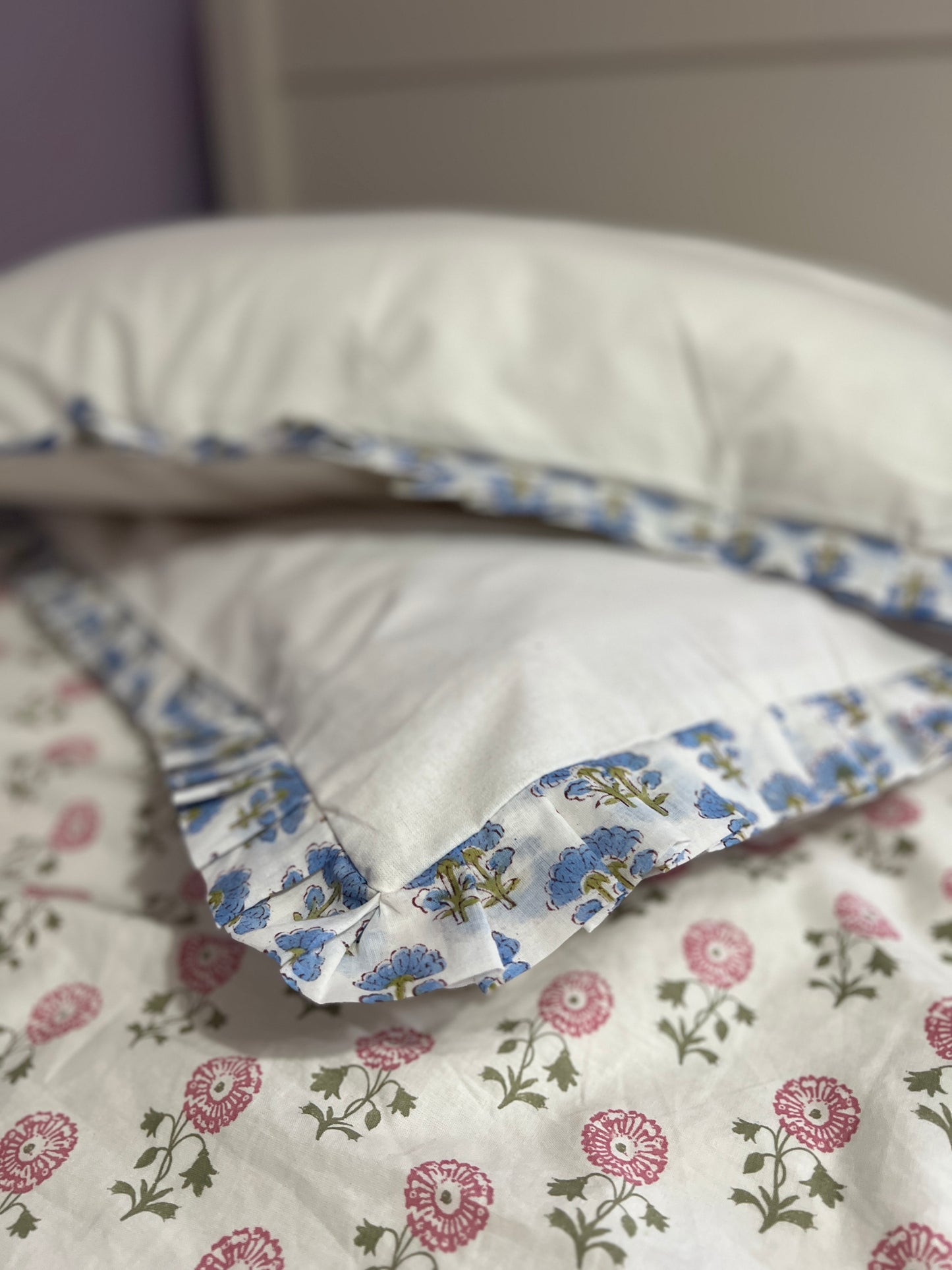 Cotton Pillow Case Set- Blue Booti