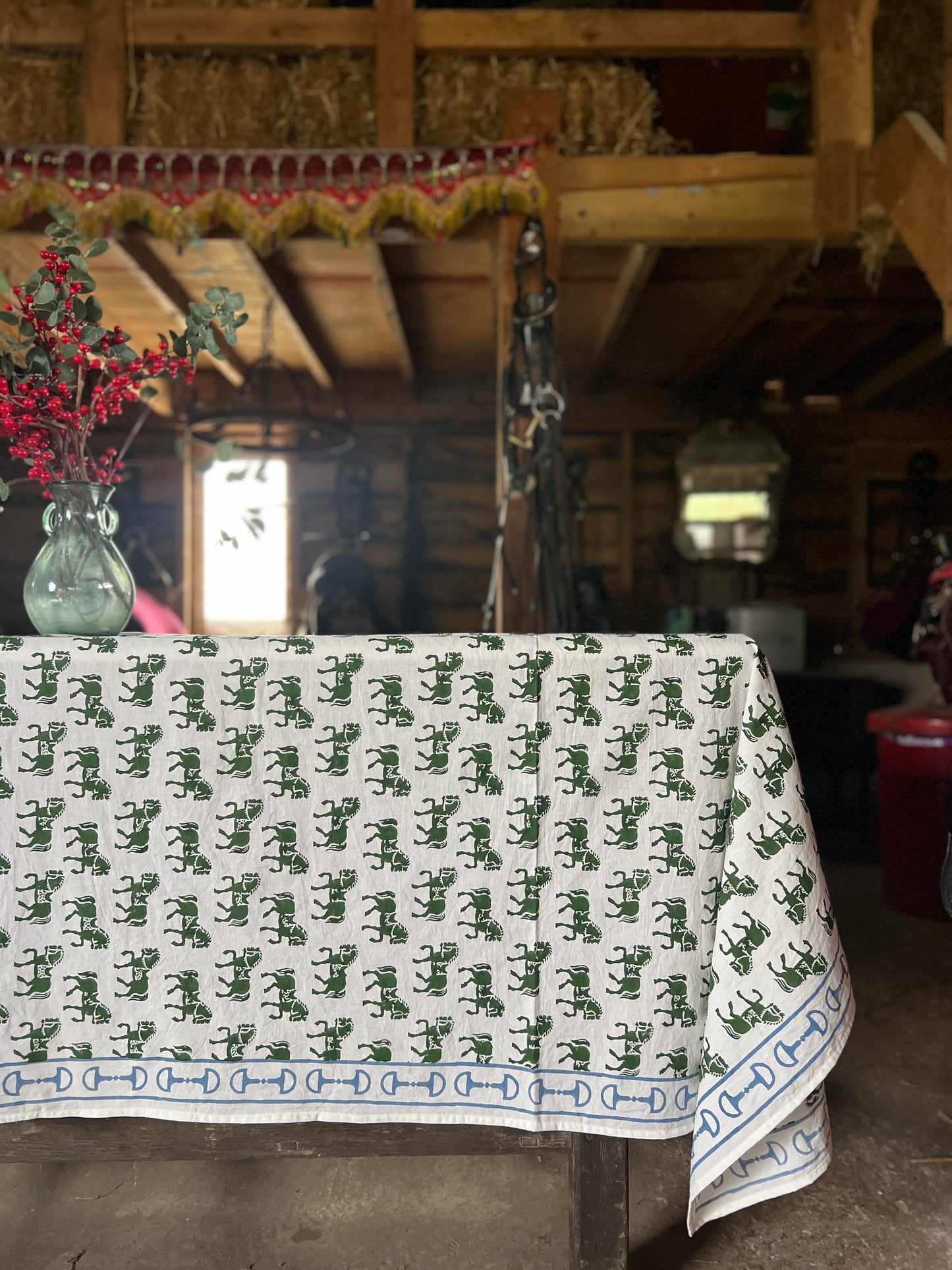 Galloping Horse Table Cloth - Emerald Green