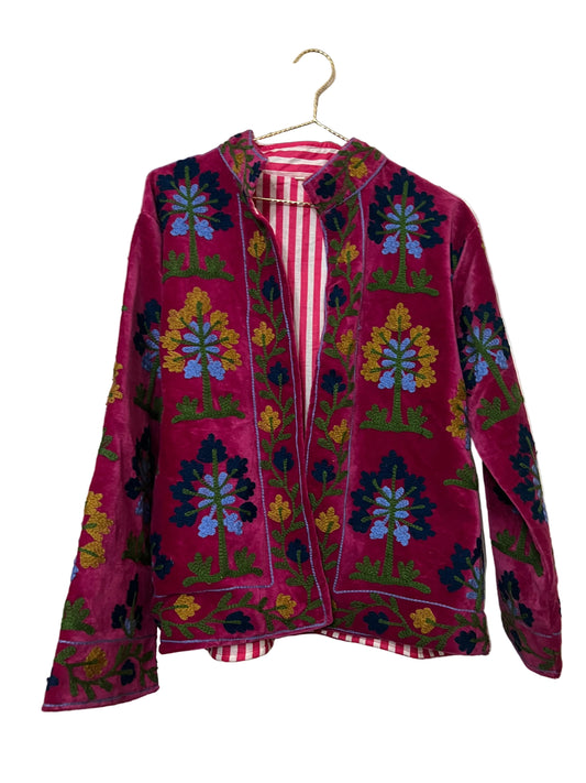 Fuchsia Pink Velvet Suzani Jacket