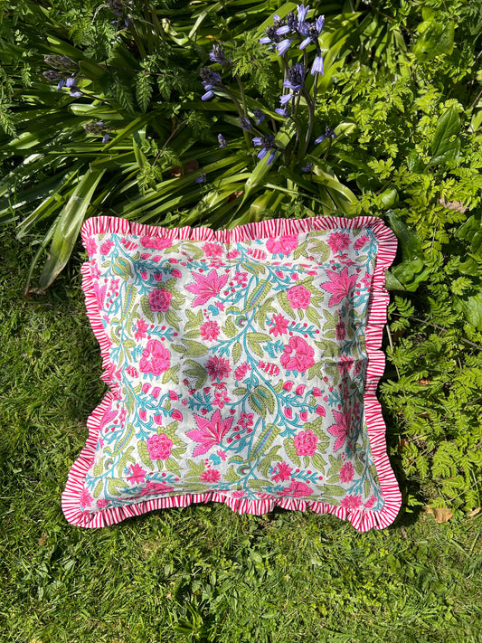 Blockprint Frilly Cushion Cover