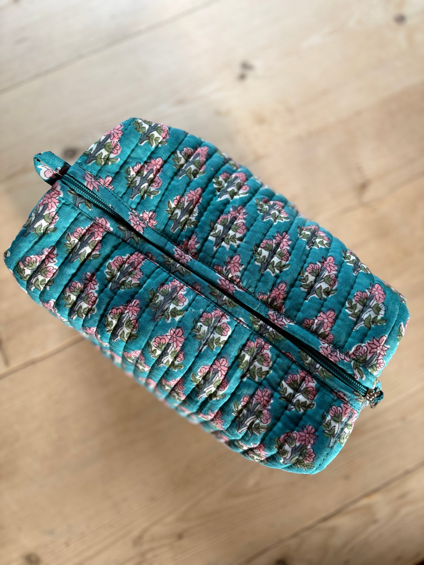 Summer Teal Blockprint Travel Washbag
