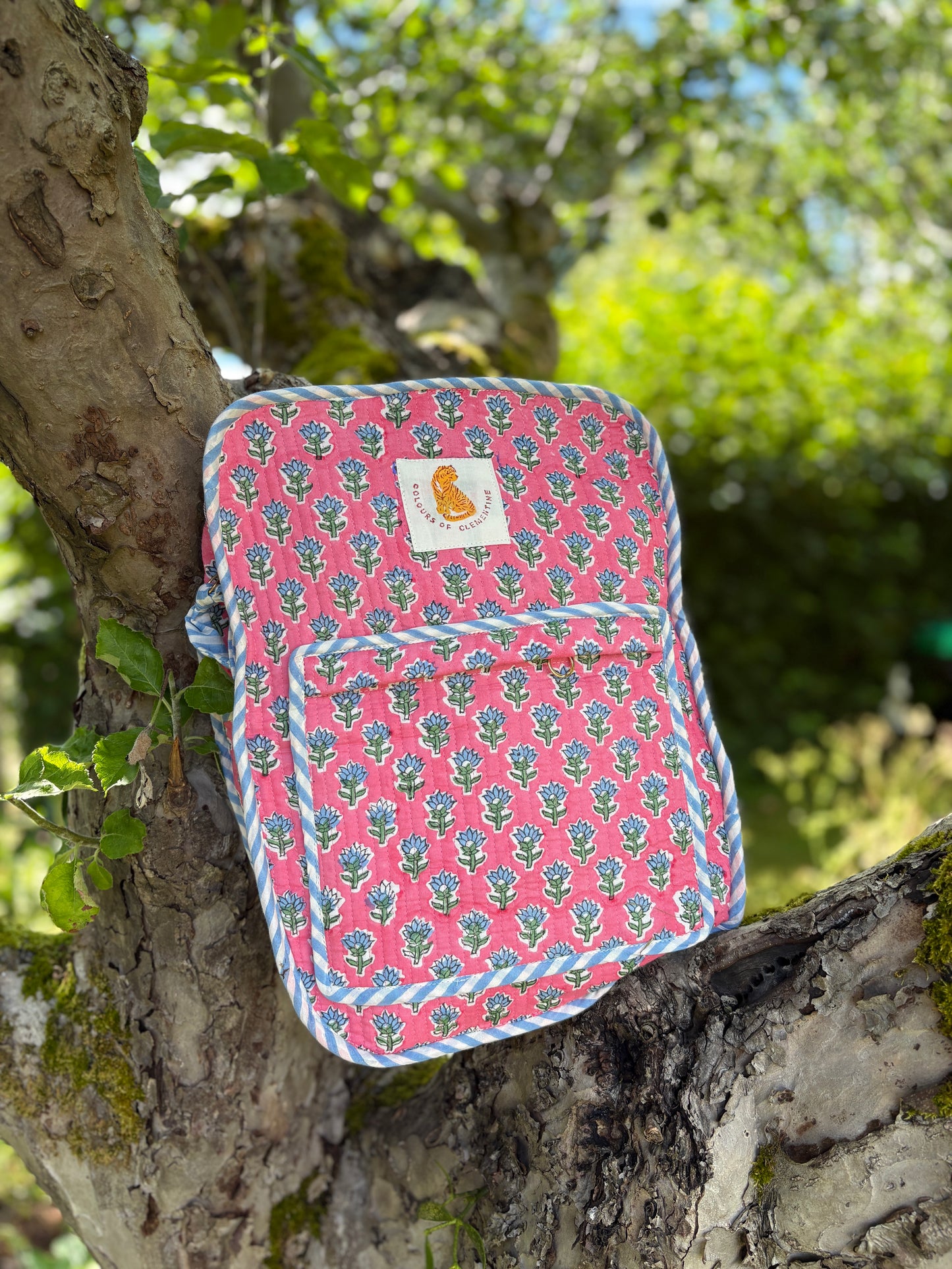 Popping Pink Blockprint Backpack