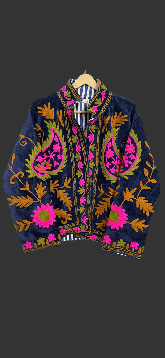 Suzani Velvet Jacket - Electric Pink and Orange
