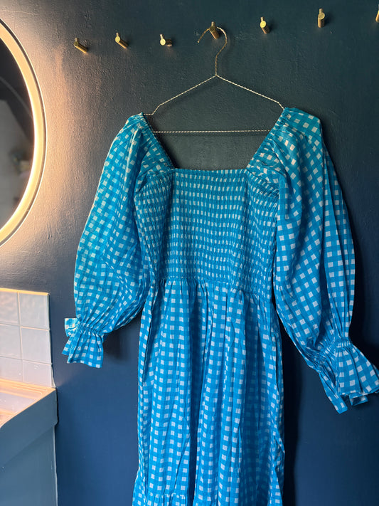 French Blue Gingham Cotton Dress