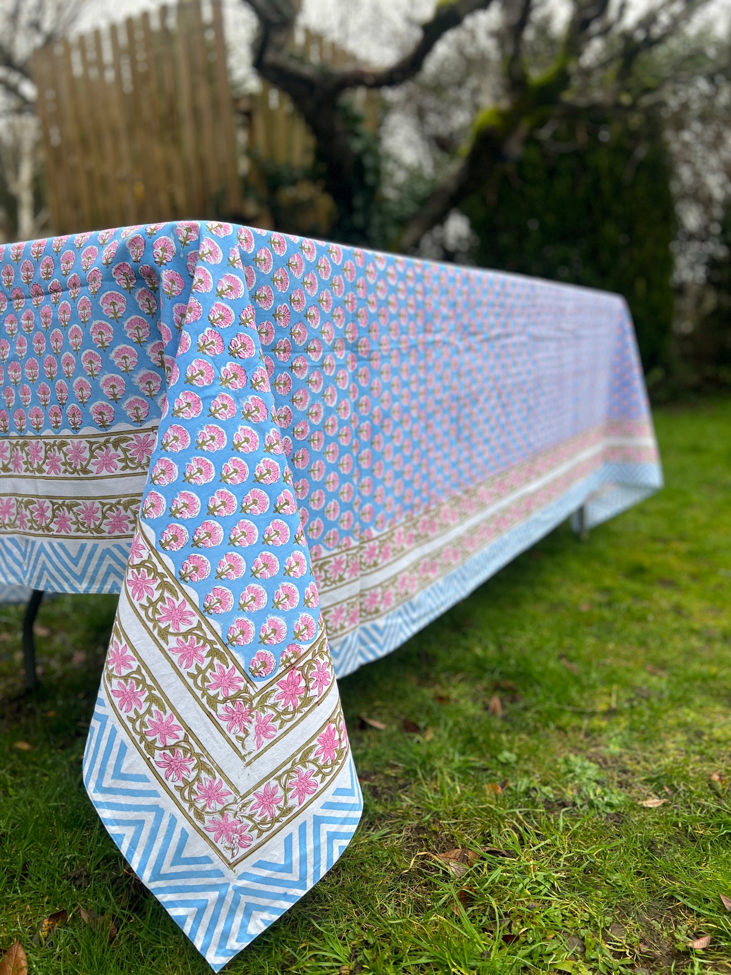Blue and Pink Booti Tablecloth