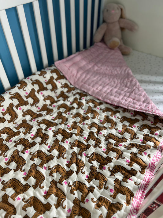 Tiger with Pink Stripes Childs Quilt