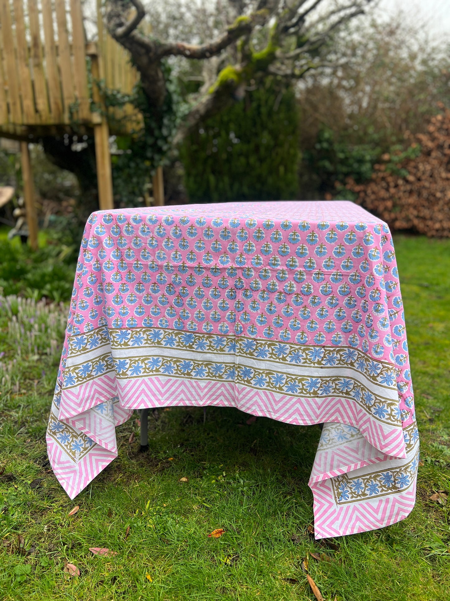 Pink and Blue Booti Tablecloth