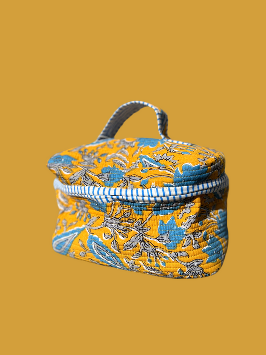 Yellow and Blue Block-Print Makeup Case