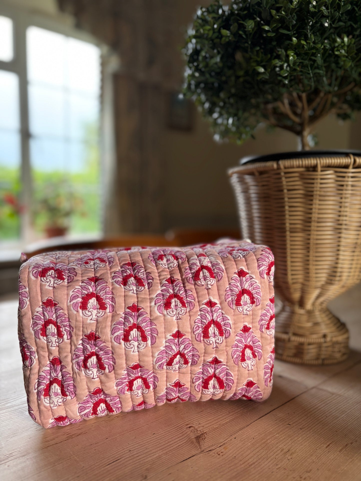 Blushing Pink Blockprint Travel Washbag