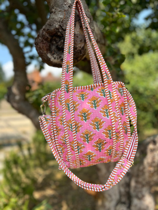 Pink and Turmeric Orange Super Mini Tote Bag