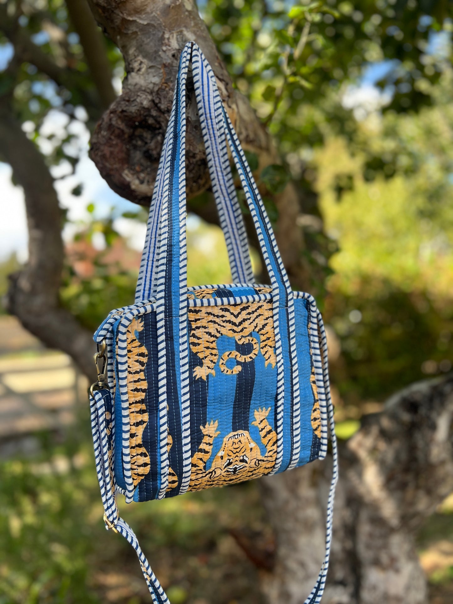 Blue Tiger Stripe Super Mini Tote